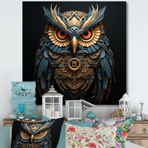 Teal And Gold Baroque Golden Guardian Owl - Owl Wall Decor