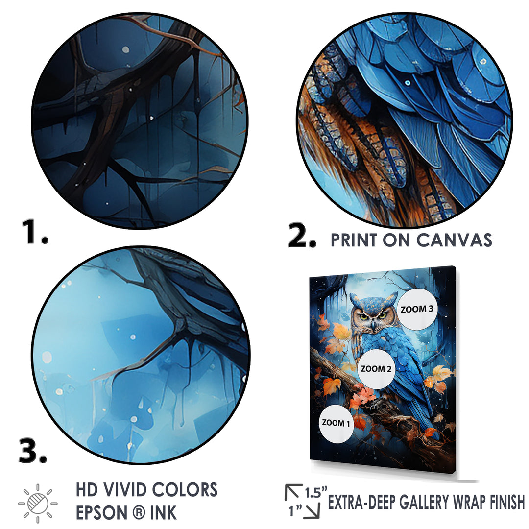Blue Owls Moonlight Realm - Owl Framed Canvas Art