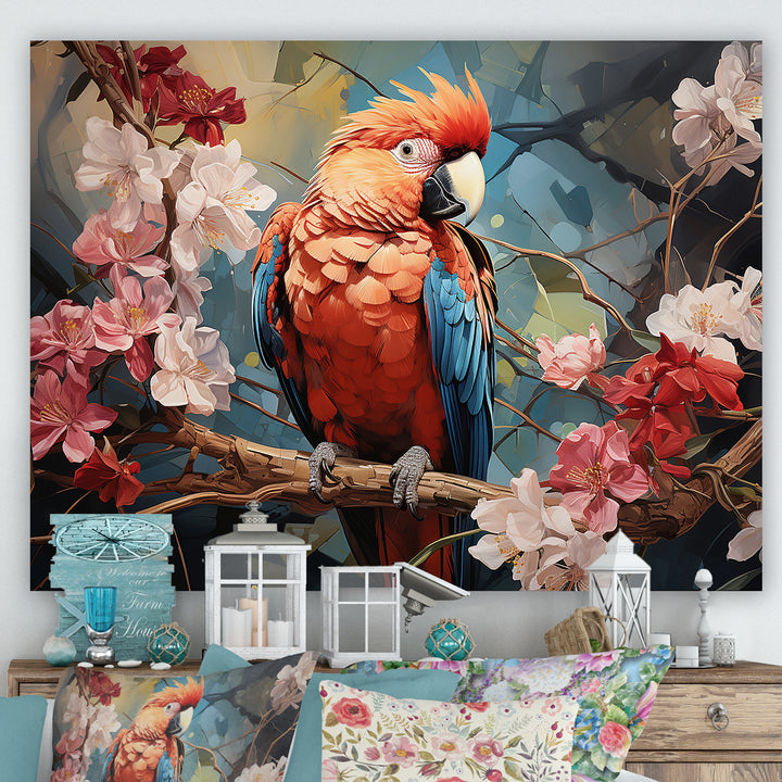 Parrots Harmony In Red - Parrot Framed Canvas Art
