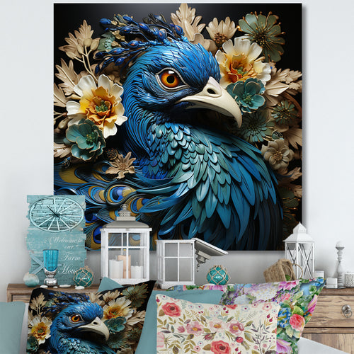 Majestic Flowerful Peacocks Harmony - Blue Peacock Wall Art