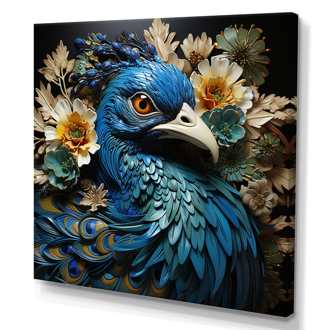 Majestic Flowerful Peacocks Harmony - Blue Peacock Wall Art