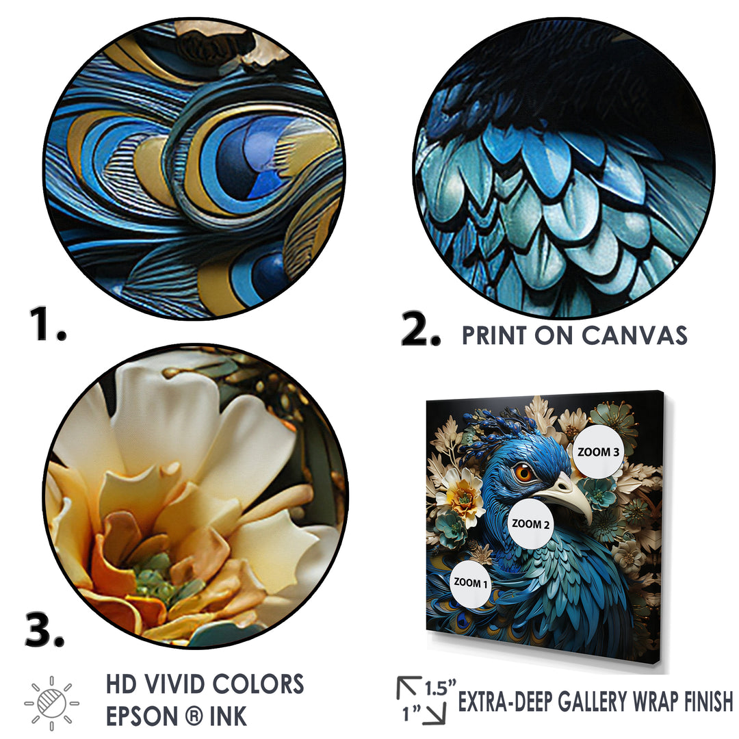 Majestic Flowerful Peacocks Harmony - Blue Peacock Wall Art