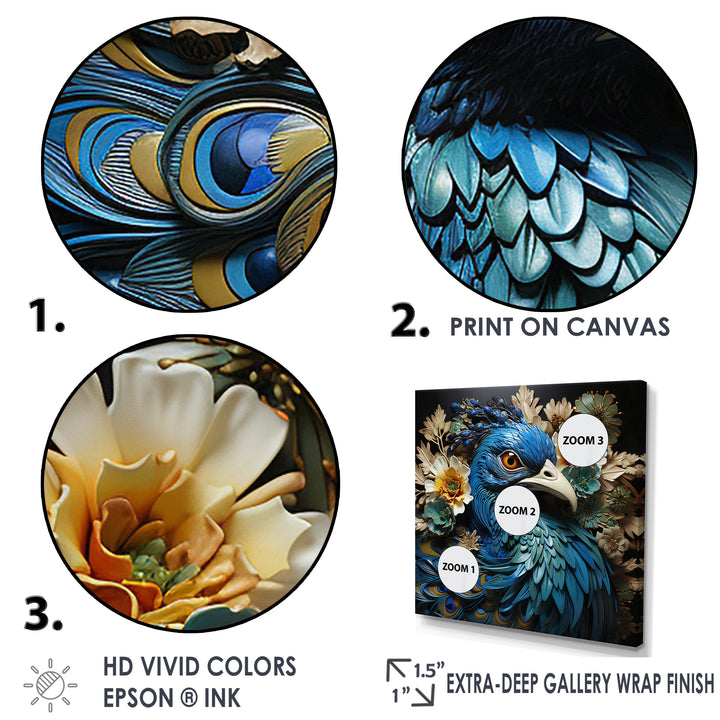 Majestic Flowerful Peacocks Harmony - Blue Peacock Wall Art