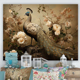 Classic Vintage Peacock Flower Adornment - Animals Canvas Wall Art