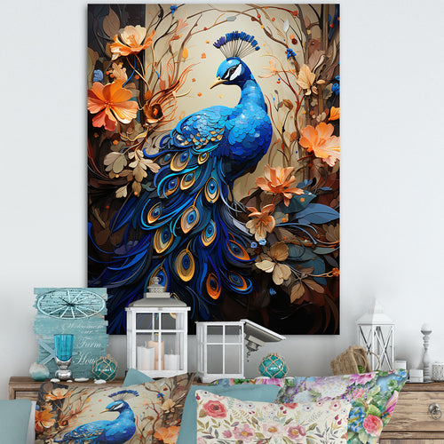Majestic Blooming Plumage Peacock - Peacock Living Room Wall Art
