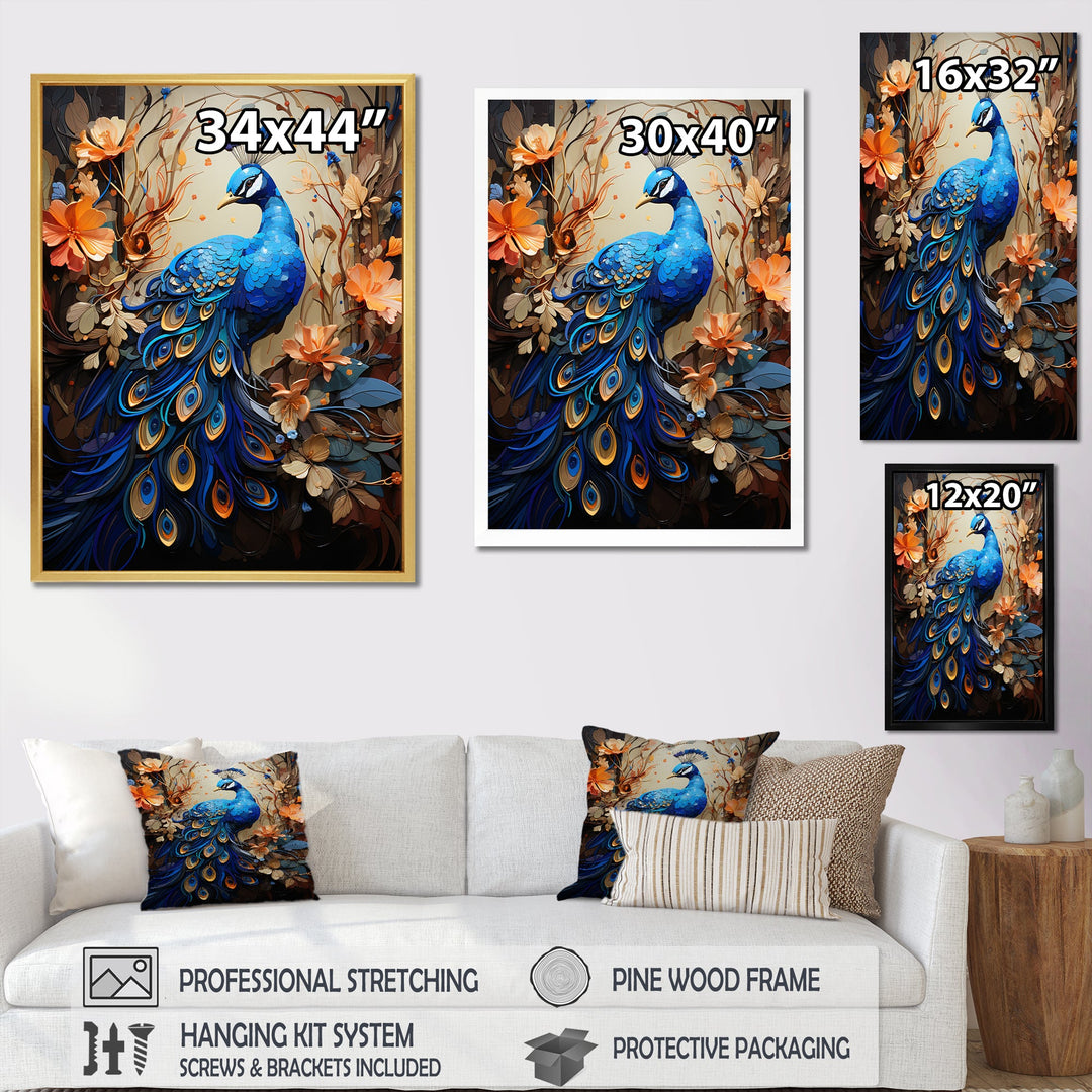 Majestic Blooming Plumage Peacock - Peacock Living Room Wall Art
