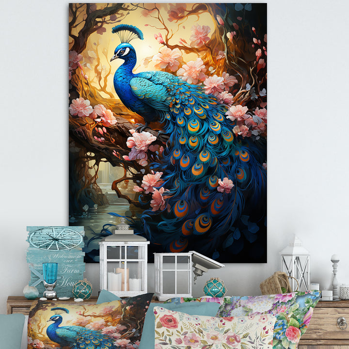 Fantasy Peacock In Enchanted Blooms - Peacock Canvas Wall Art