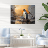 Penguin Elegance In Snow - Penguin Framed Canvas Art