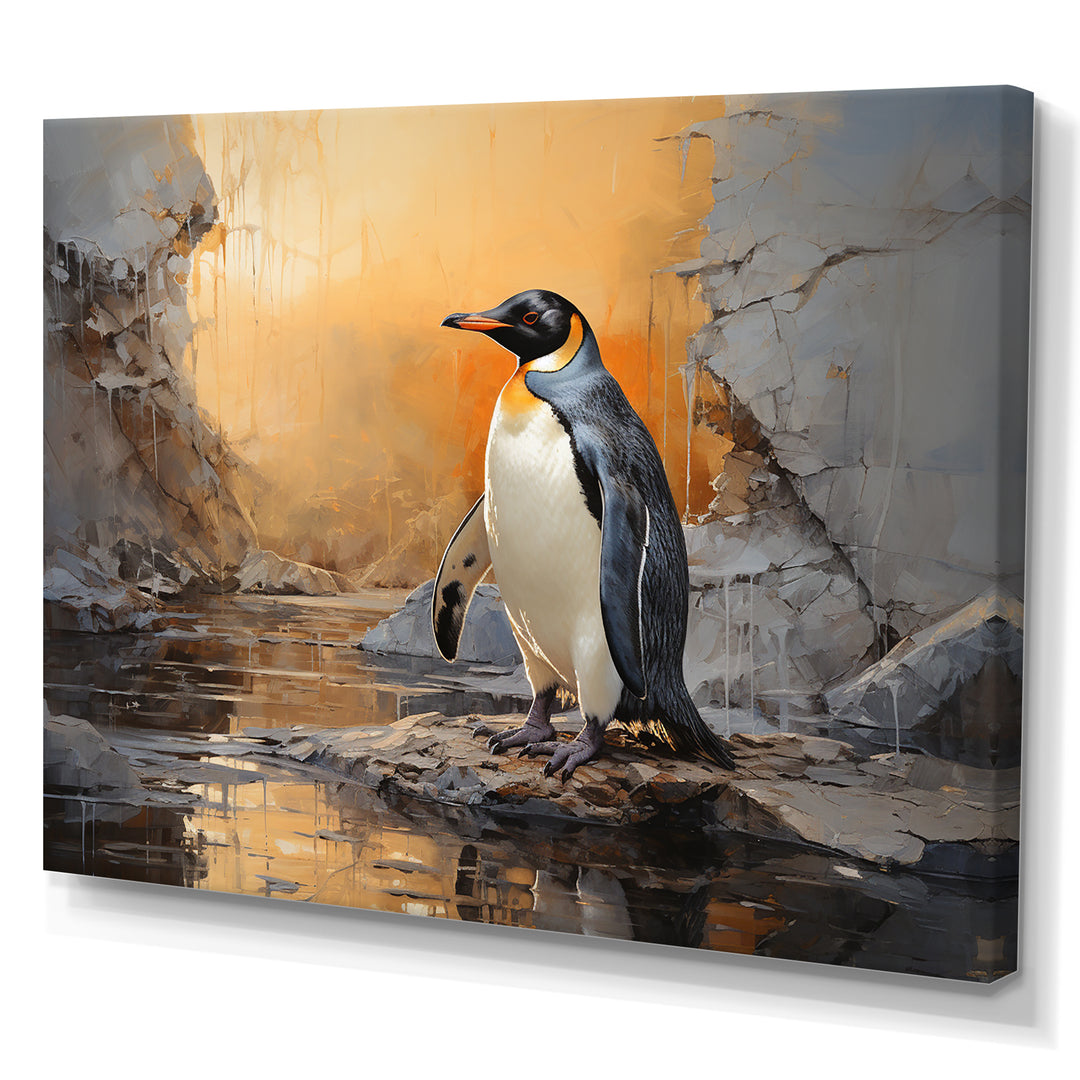 Penguin Elegance In Snow - Penguin Framed Canvas Art