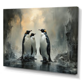 Penguin Family Elegance In Snow - Penguin Large Canvas Wall Art