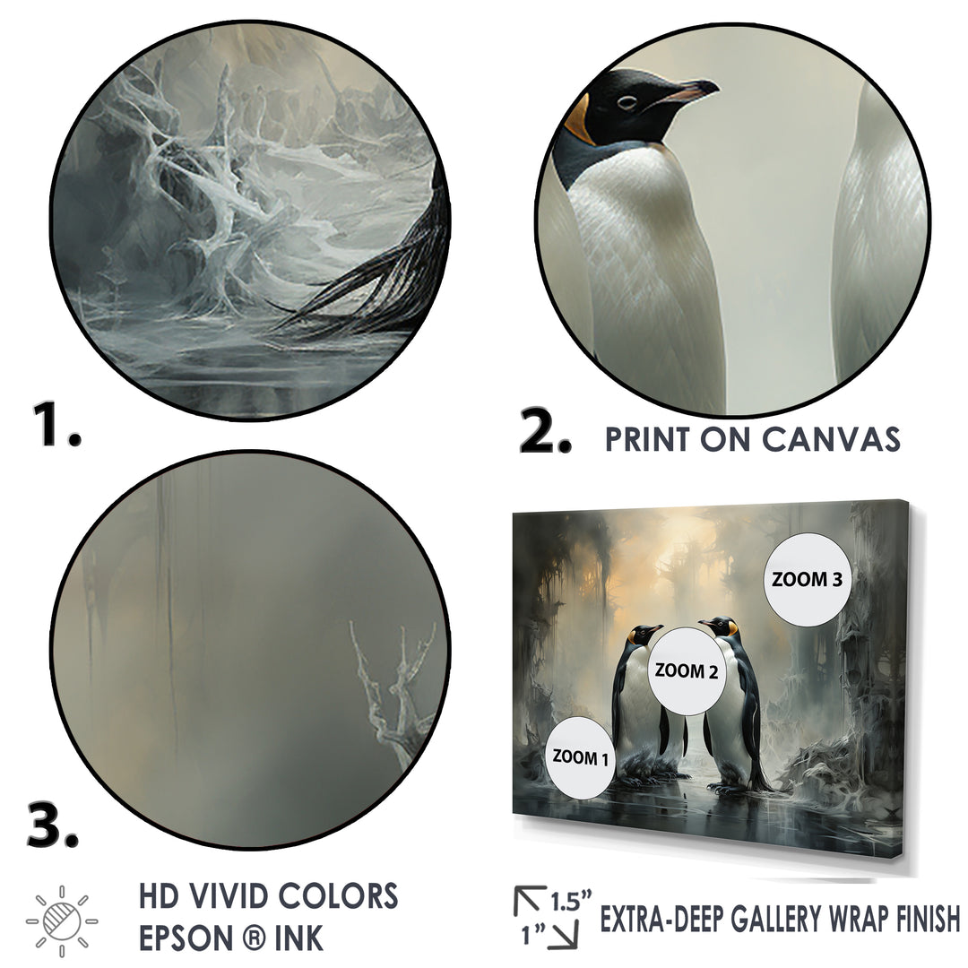 Penguin Family Elegance In Snow - Penguin Large Canvas Wall Art