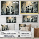 Penguin Family Elegance In Snow - Penguin Large Canvas Wall Art