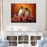 Flower Couple Penguin S World - Penguin Canvas Wall Art
