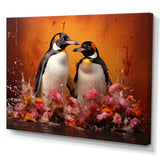 Flower Couple Penguin S World - Penguin Canvas Wall Art
