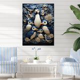 Monochrome Penguin Playfulness - Blue Penguin Wall Art