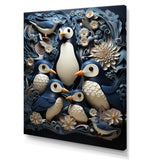 Monochrome Penguin Playfulness - Blue Penguin Wall Art