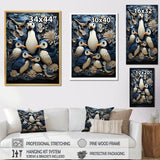 Monochrome Penguin Playfulness - Blue Penguin Wall Art