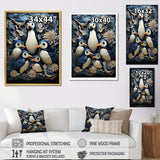 Monochrome Penguin Playfulness - Blue Penguin Wall Art