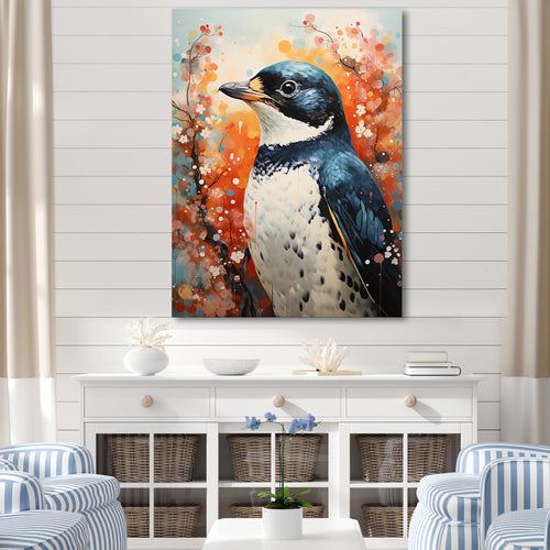 Curious Flower Penguin Scenery - Penguin Large Canvas Wall Art