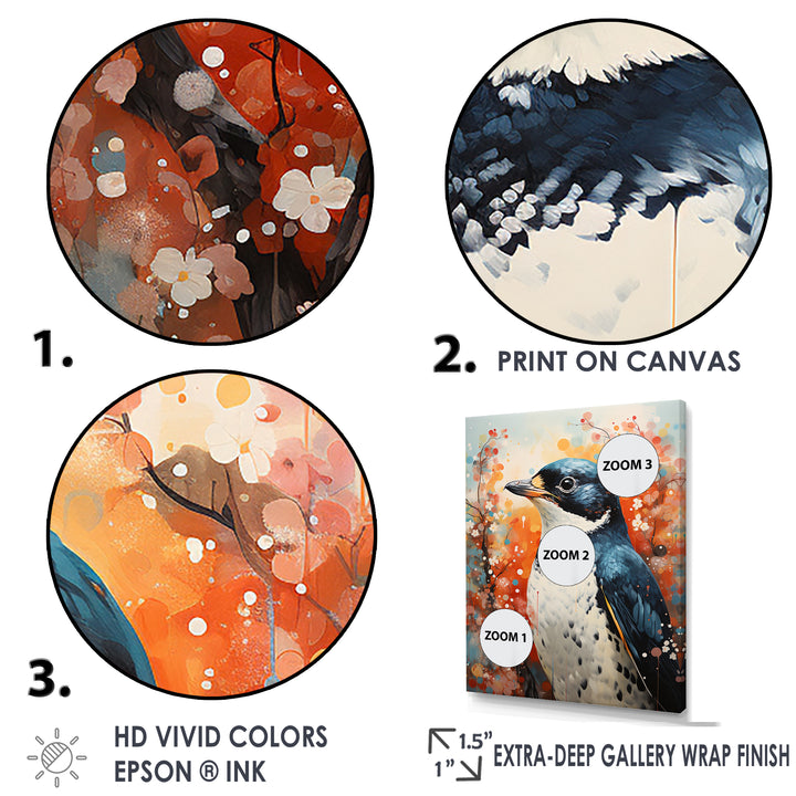 Curious Flower Penguin Scenery - Penguin Large Canvas Wall Art