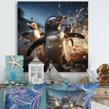 Playful Water Penguin Waltz - Penguin Bedroom Wall Art