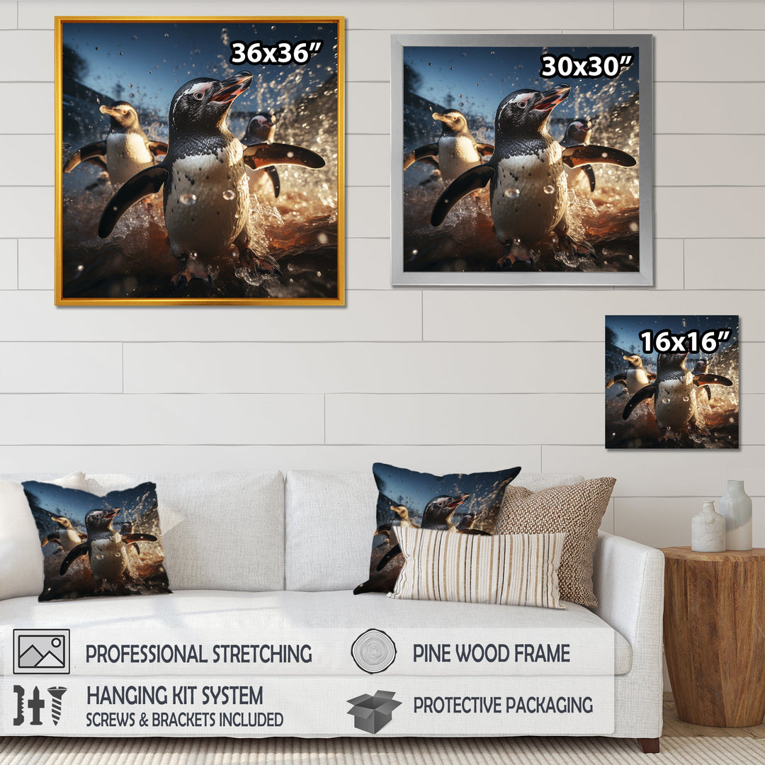 Playful Water Penguin Waltz - Penguin Bedroom Wall Art