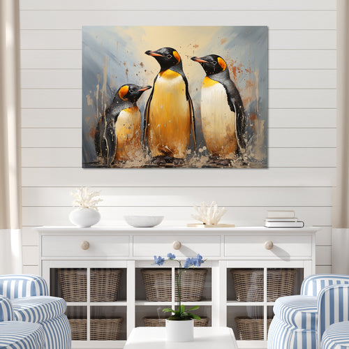 Playful Snow Wonders Penguins - Penguin Canvas Wall Art
