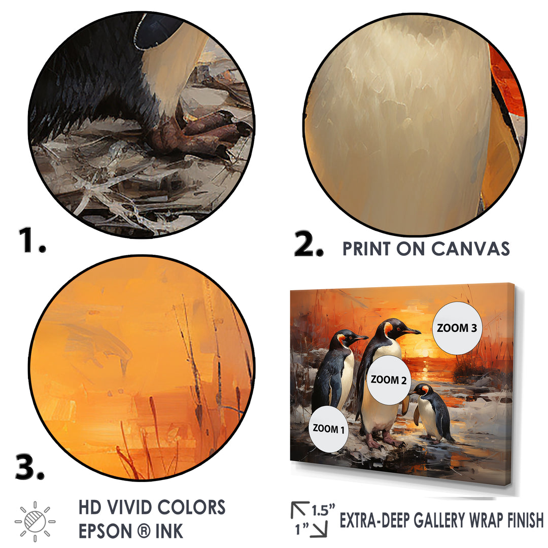 Playful Sunset Snow Wonders Penguins - Penguin Wall Art Prints