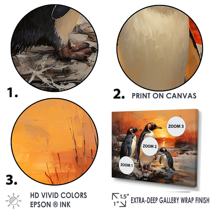 Playful Sunset Snow Wonders Penguins - Penguin Wall Art Prints