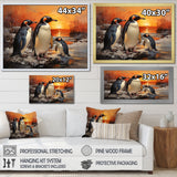 Playful Sunset Snow Wonders Penguins - Penguin Wall Art Prints