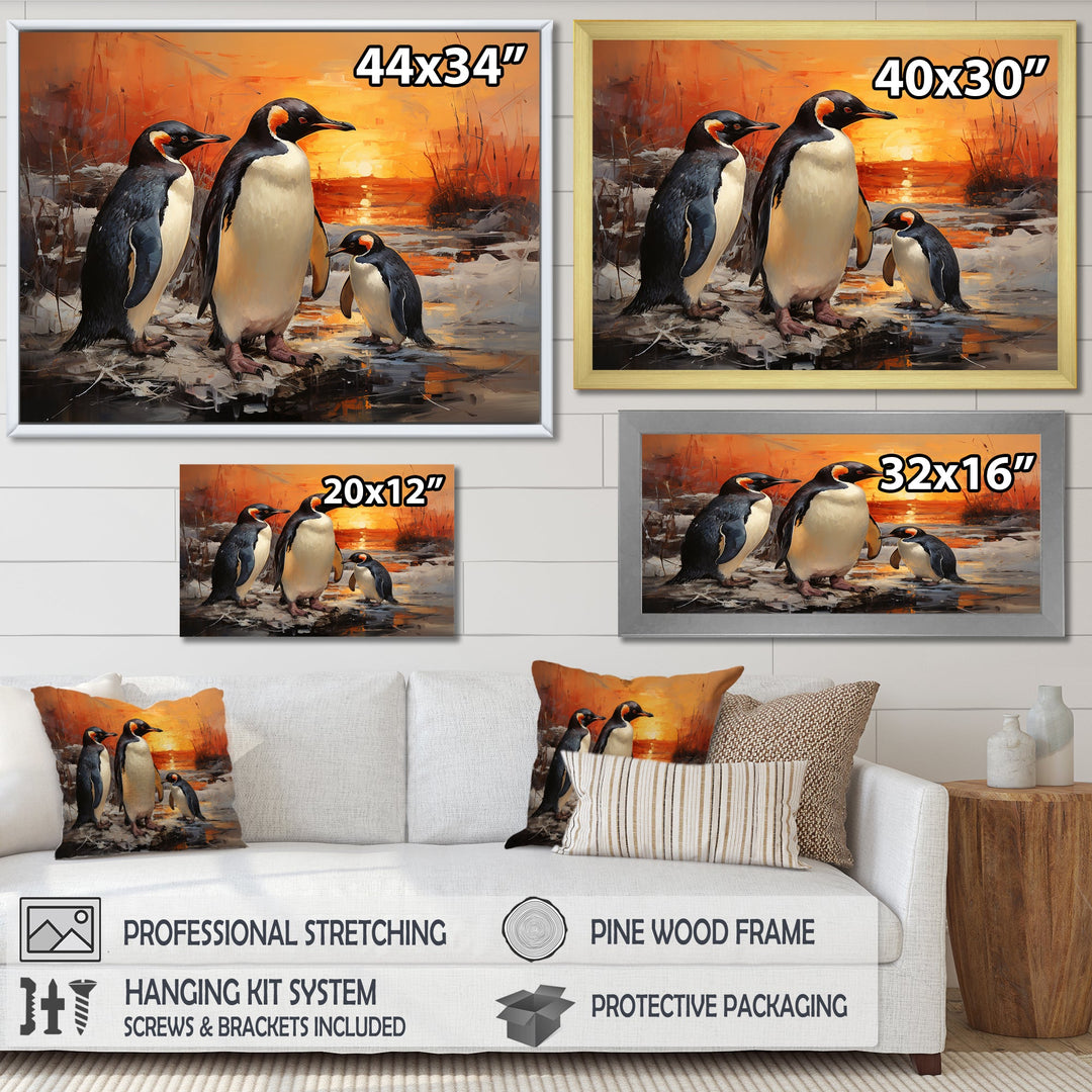 Playful Sunset Snow Wonders Penguins - Penguin Wall Art Prints