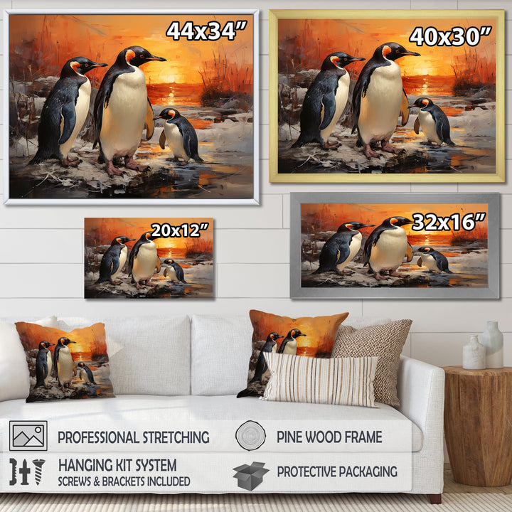 Playful Sunset Snow Wonders Penguins - Penguin Wall Art Prints