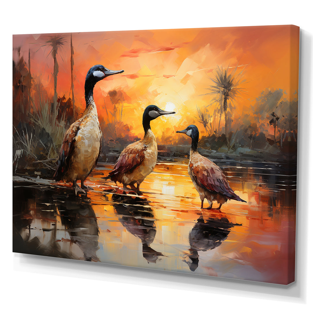 Playful Sunset Duck Wonders - Orange Duck Wall Art