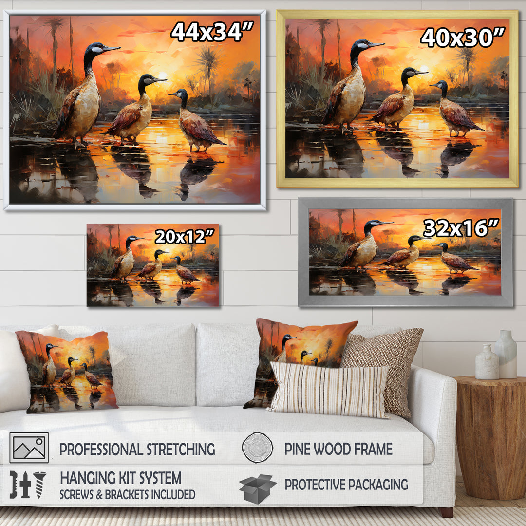 Playful Sunset Duck Wonders - Orange Duck Wall Art