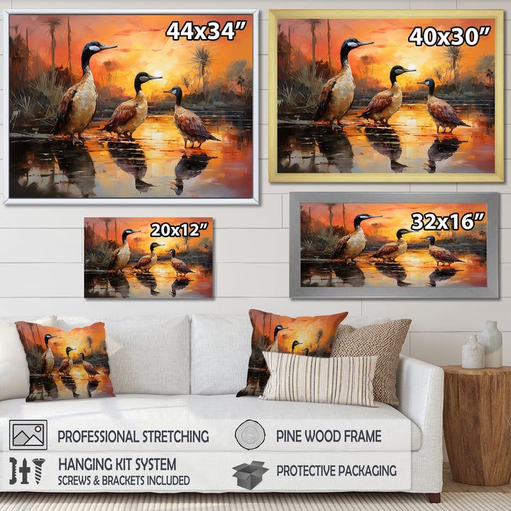 Playful Sunset Duck Wonders - Orange Duck Wall Art