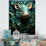 Emerald Flower Hog - Pig Living Room Wall Art