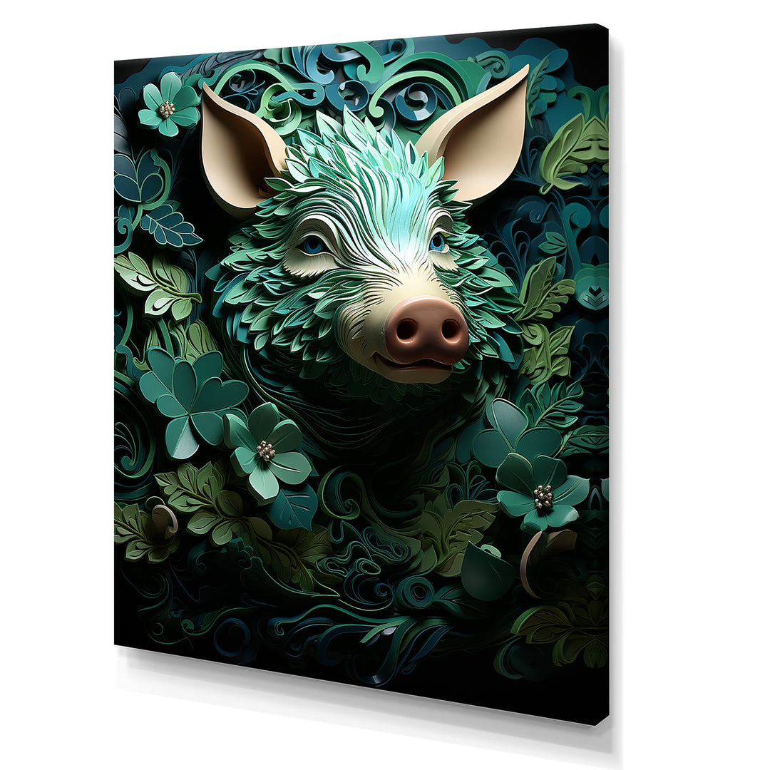 Emerald Flower Hog - Pig Living Room Wall Art