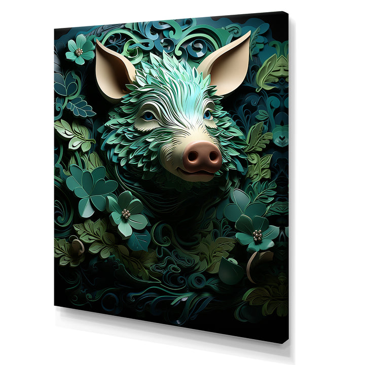 Emerald Flower Hog - Pig Living Room Wall Art