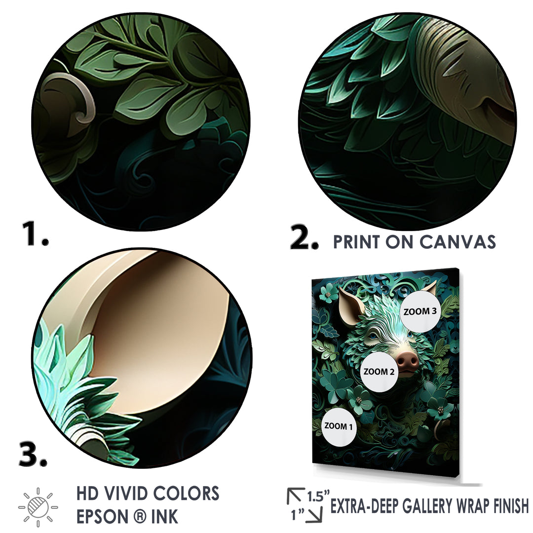 Emerald Flower Hog - Pig Living Room Wall Art