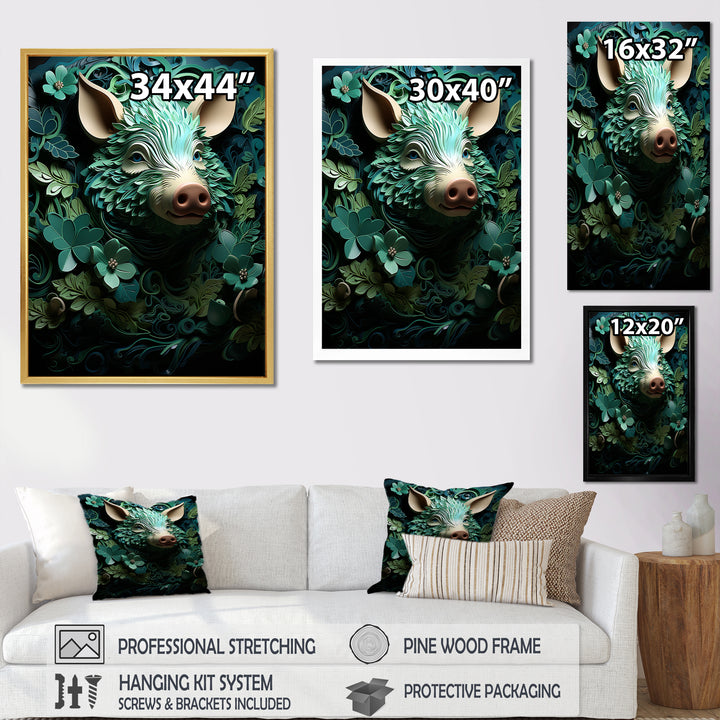 Emerald Flower Hog - Pig Living Room Wall Art