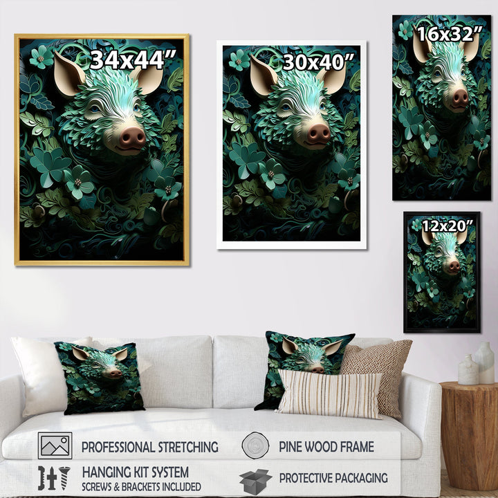 Emerald Flower Hog - Pig Living Room Wall Art