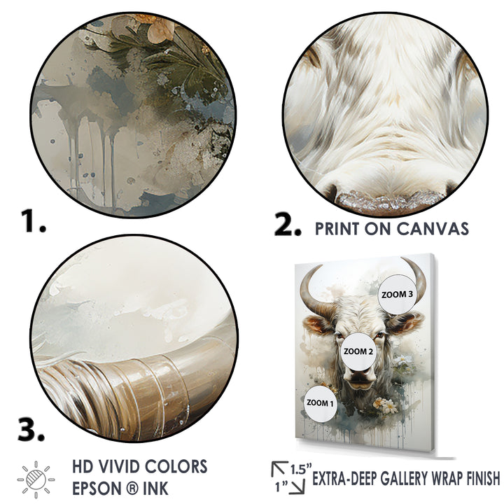Forever Grazing Flower Cow Portrait - Cow Wall Art Prints