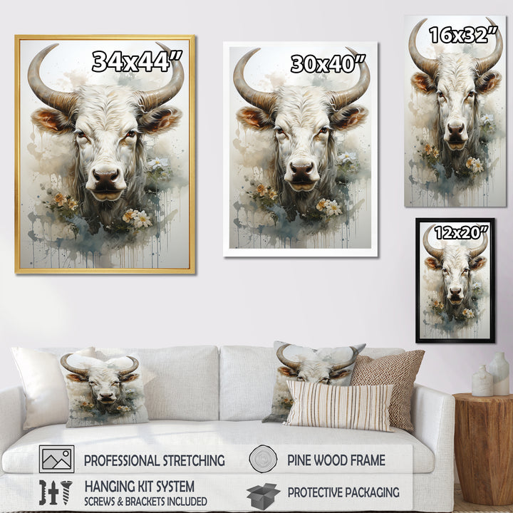 Forever Grazing Flower Cow Portrait - Cow Wall Art Prints