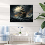 Pirate Ship At Stormy Seas - People Canvas Wall Art