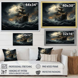 Pirate Ship At Stormy Seas - People Canvas Wall Art