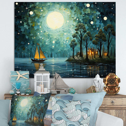 Moonlight Whimsical Pirate Ship Tales Of The Tides - People Canvas Wall Art