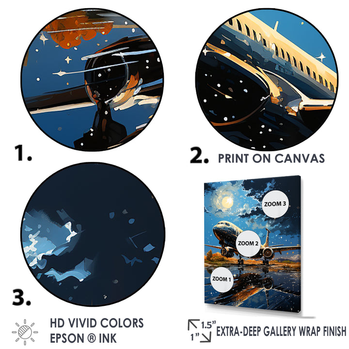 Futuristic Aircraft S Last Checks At Moonlight - Plane Canvas Wall Art