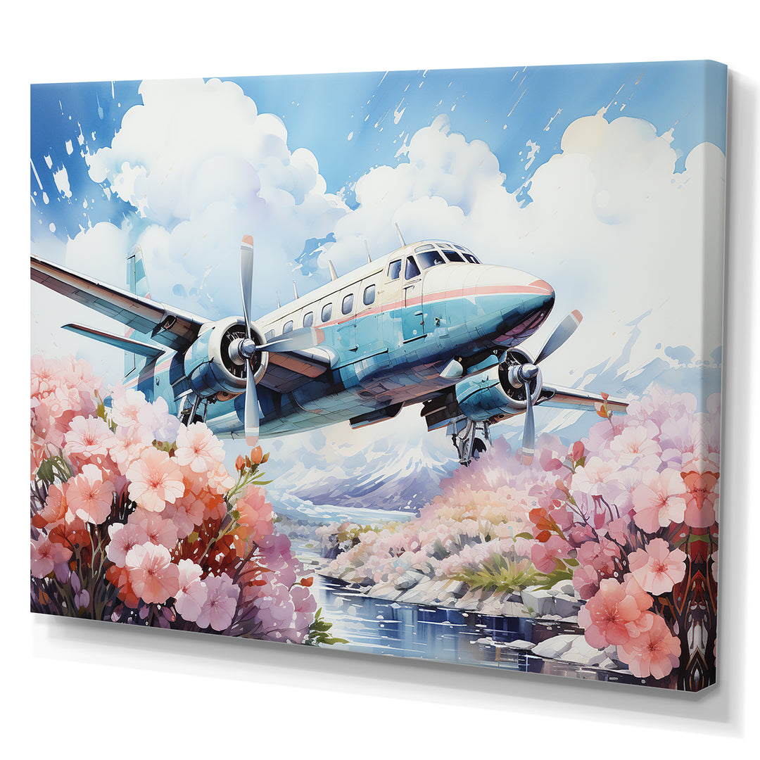 Floral Art Of Aviation - Plane Canvas Wall Art