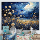 Navy Blue Poppies Field - Landscapes Canvas Wall Art