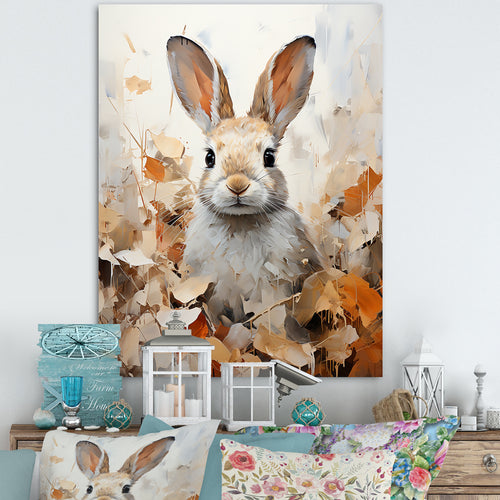 Bunny S Curious Foliage Charm - Beige Rabbit Wall Art